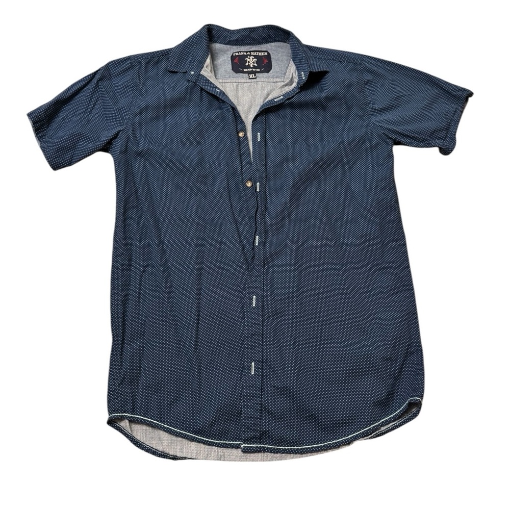 Tranq & Mayhem Big Boys Navy Short-Sleeve Button-Down Shirt Microdot Pattern XL